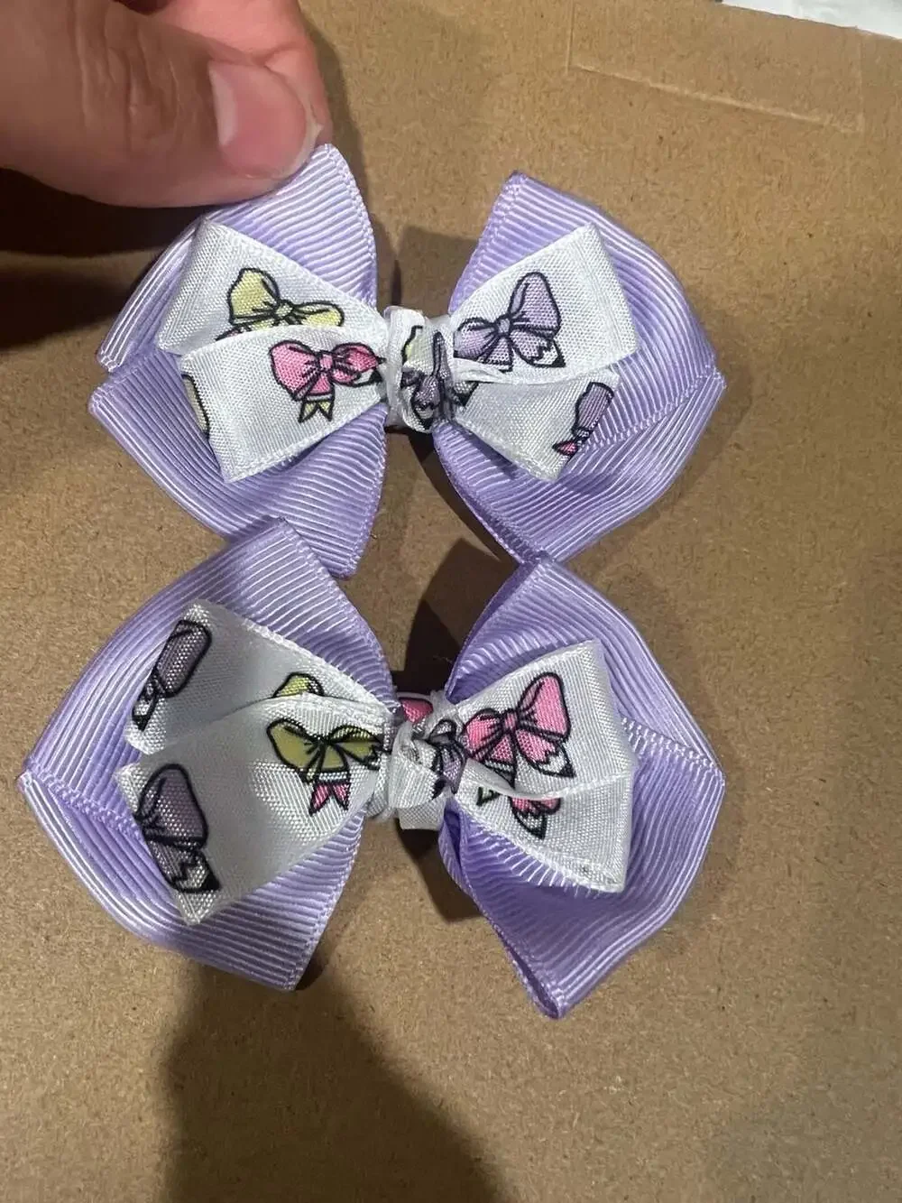 Lavender Grosgrain Ribbon Double Layer Bows with Bow Print